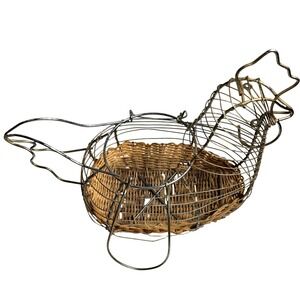 Vintage‎ Chicken Hen Wire Basket Wicker Insert Farmhouse Country Kitchen Decor
